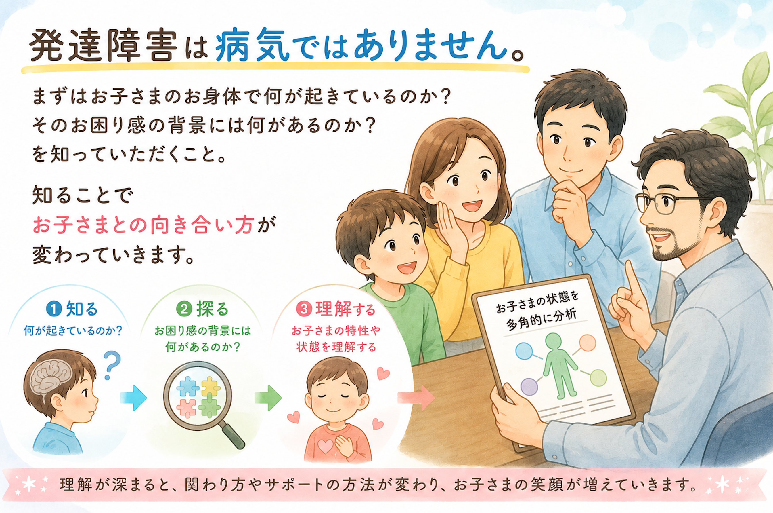 発達障害は病気ではないので、多角的な取り組みが必要です